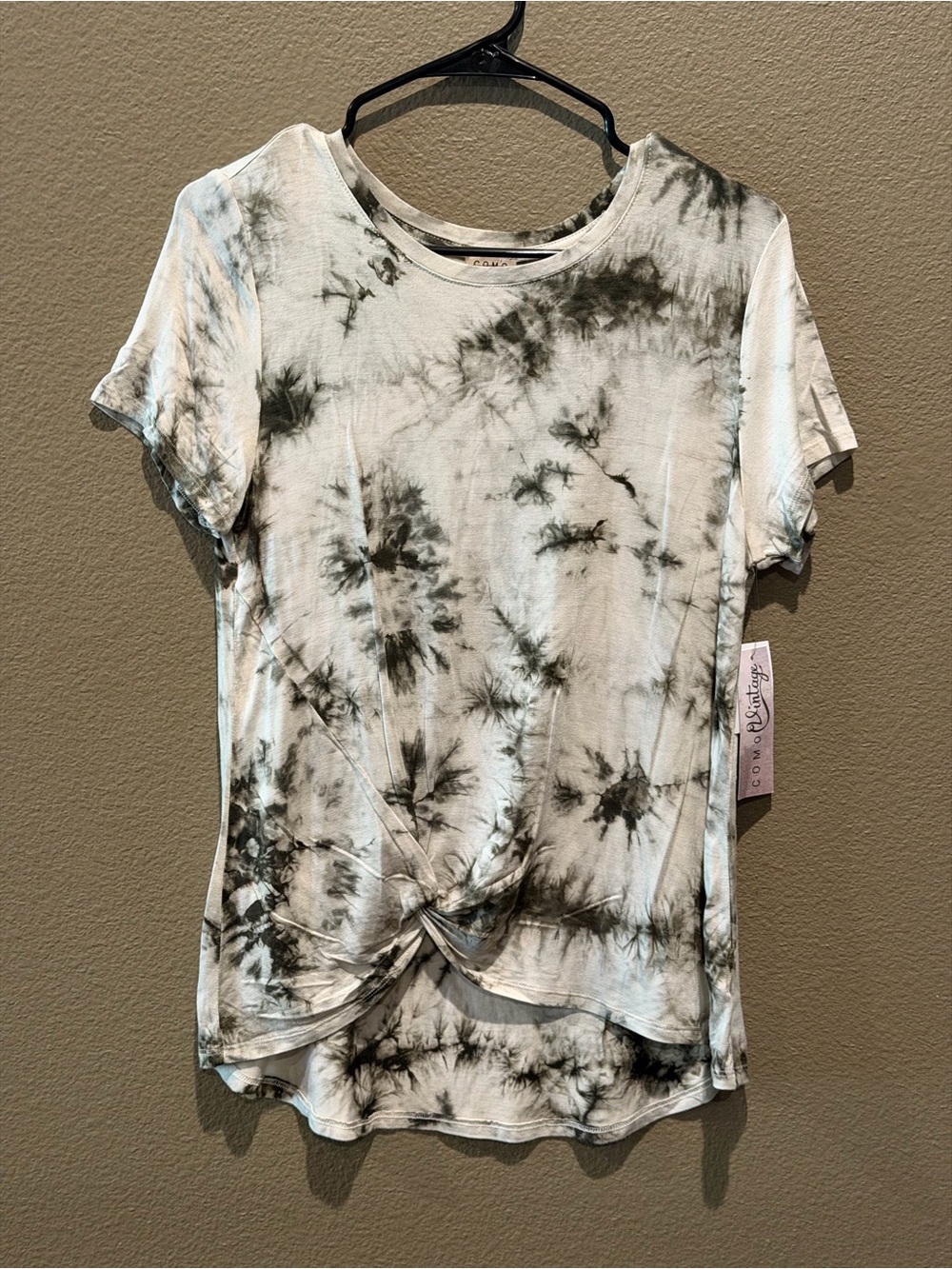 Como Vintage Green & White Tie-Dye Knot Front Tee